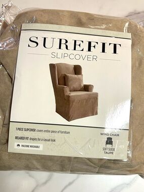 Sure Fit Taupe Wing Chair Slipcover - Soft Suede Finish NWOT never used